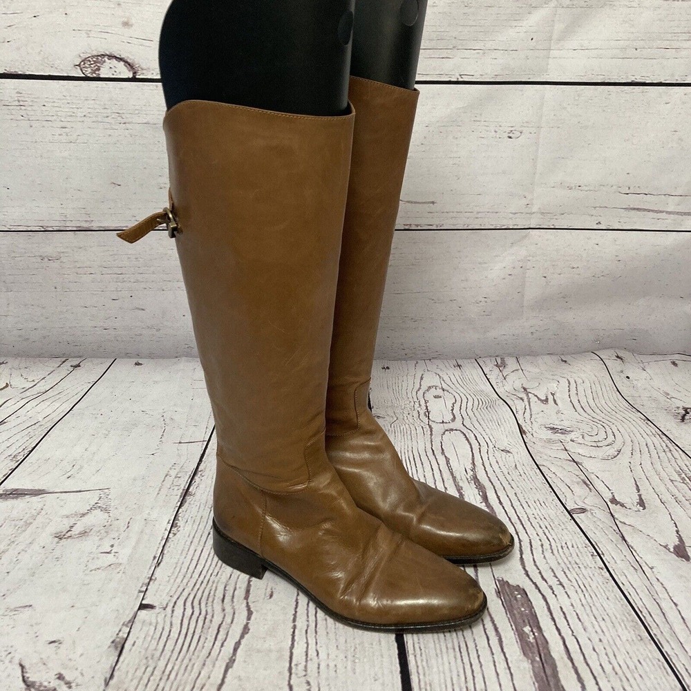 Bettye Muller Boots Womens Size 37eu 7us Brown Leather Riding Boot Buckle Detail